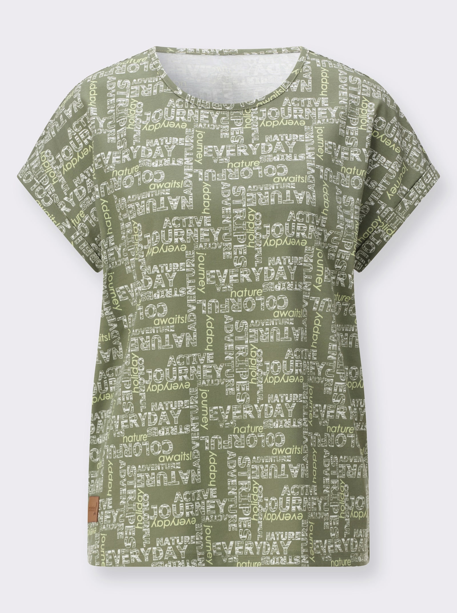 Print-Shirt mit überschnittenen Schultern - khaki-ecru-bedruckt