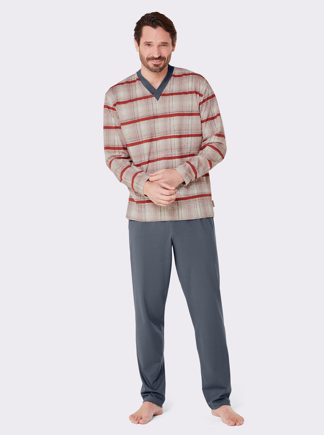 götting Pyjama - rood/grijs geprint