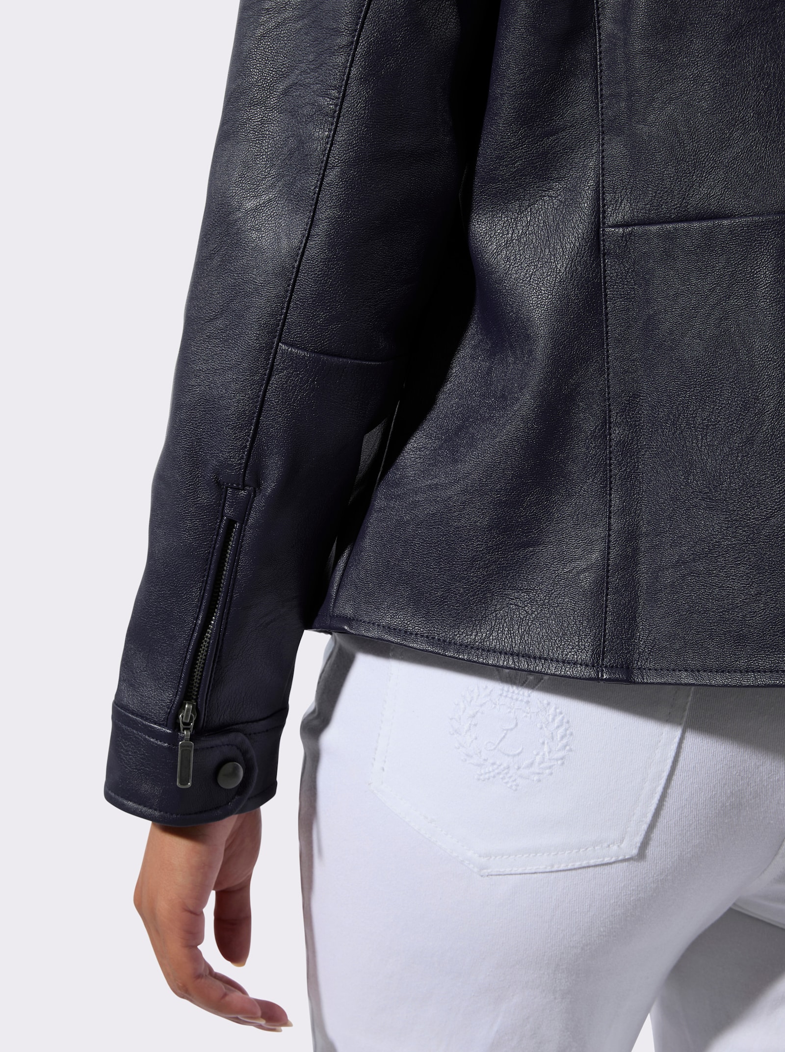 Lederimitatjacke mit Stehkragen - marine