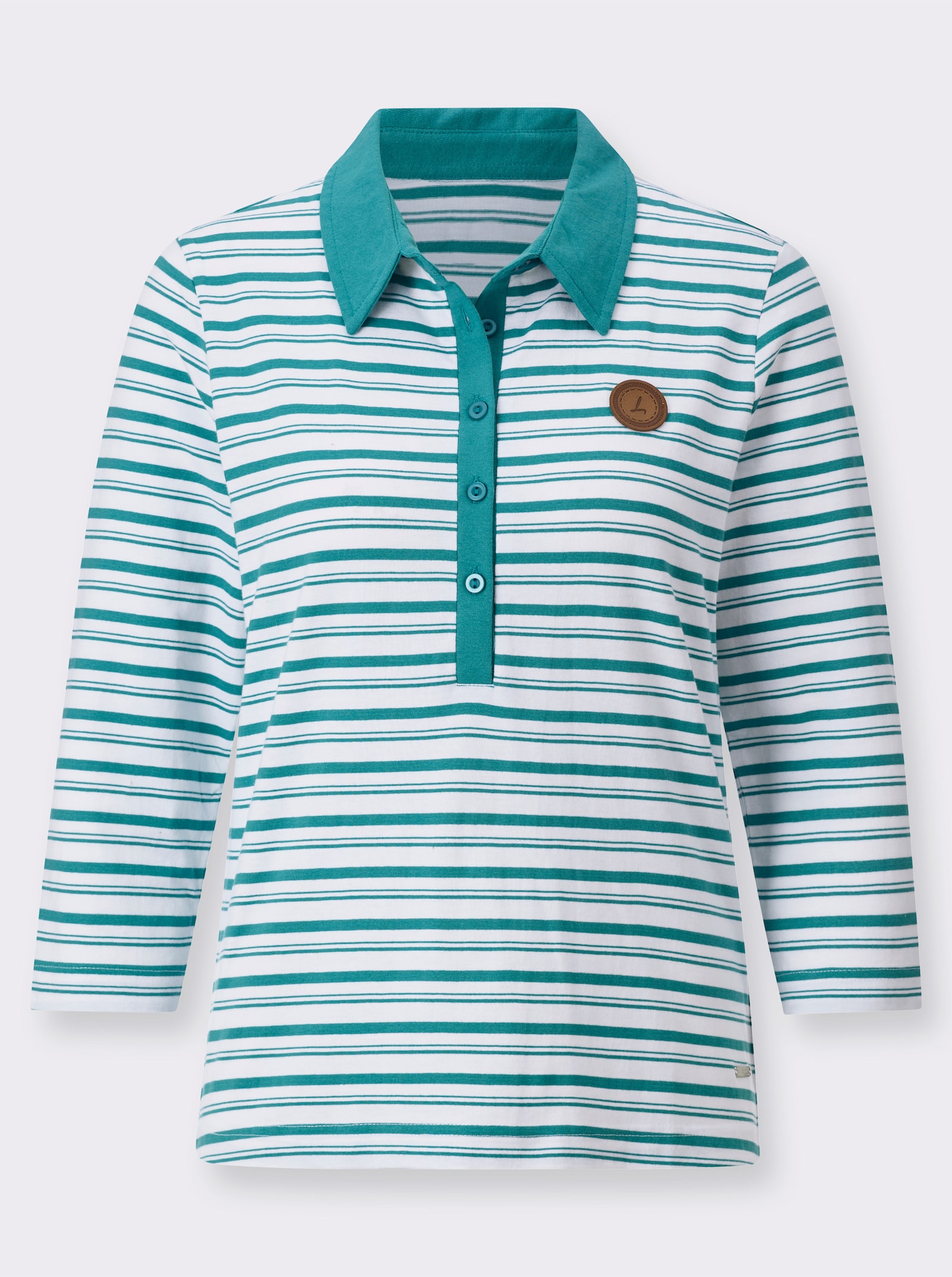 Poloshirt mit Logo-Patch - ozean-weiss-geringelt