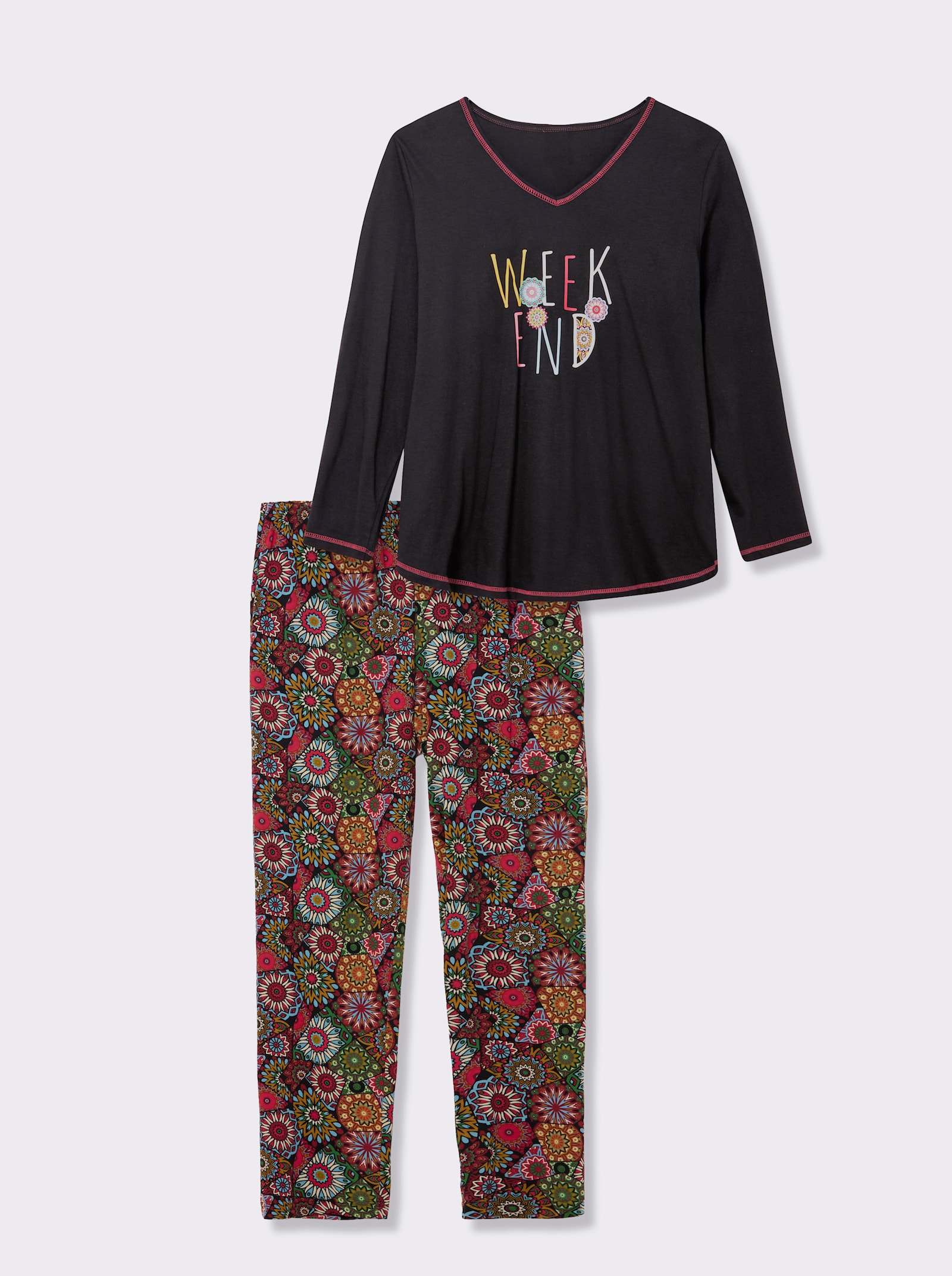 wäschepur Schlafanzug in Modal-Baumwoll-Qualität - schwarz-bedruckt