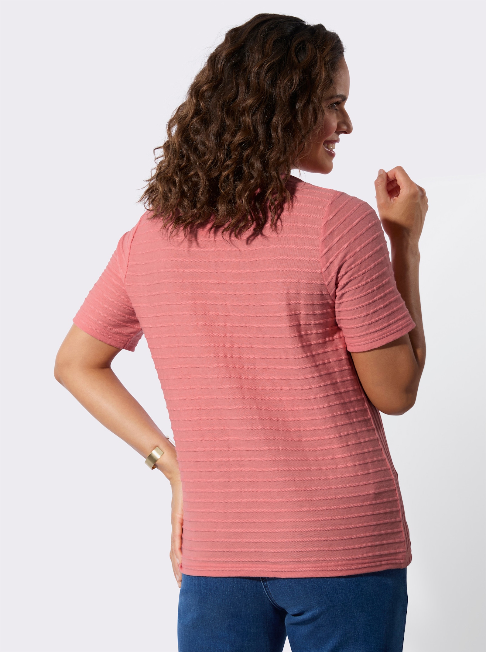 Shirt met korte mouw en structuurstrepen - flamingo