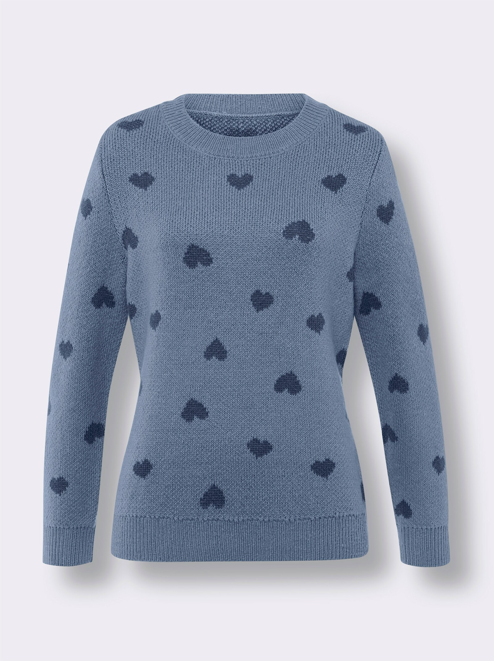 Pullover met lange mouwen en hartjespatroon - duifblauw/rookblauw gedessineerd