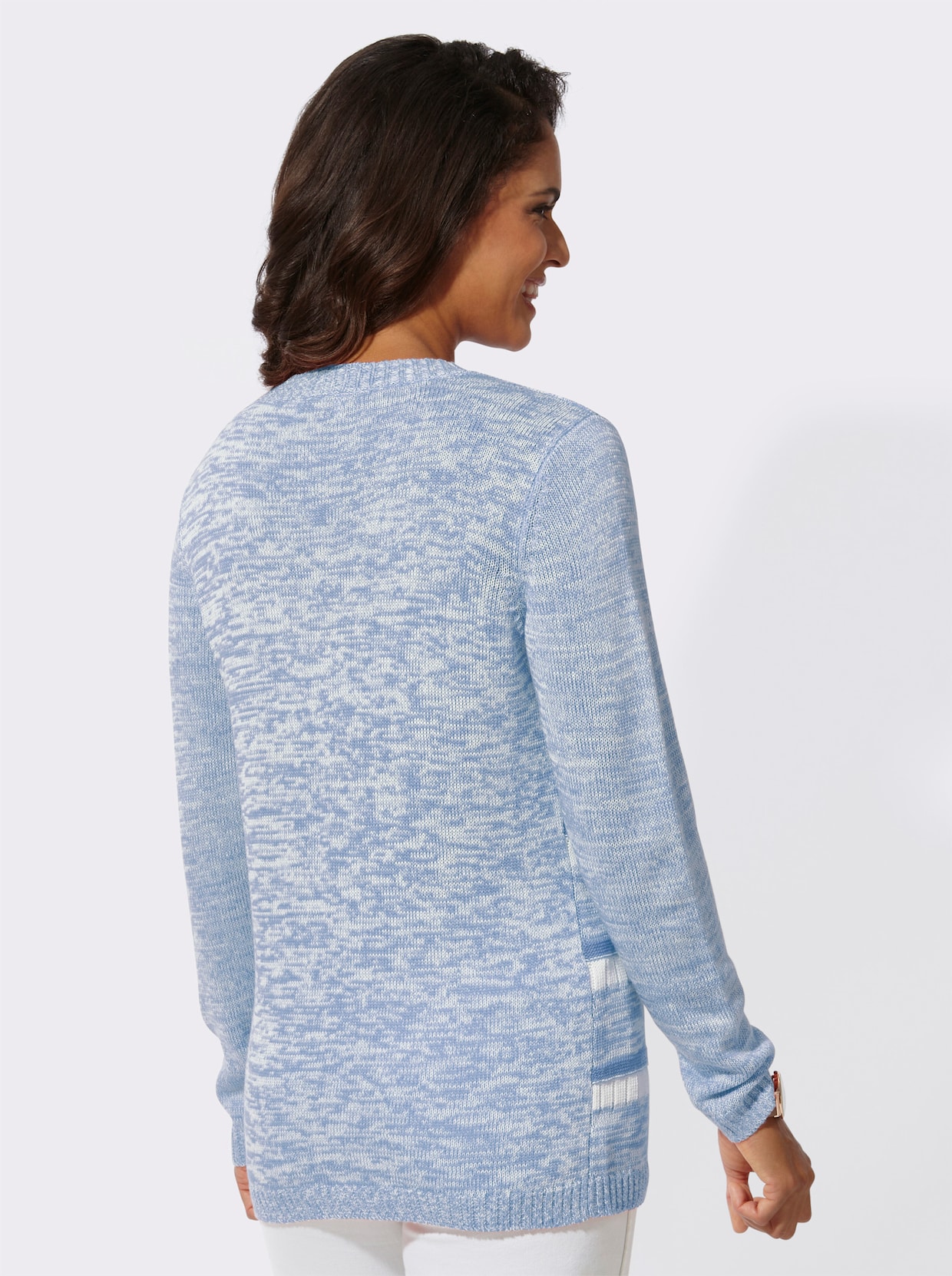 Langarm-Pullover - bleu-weiß-gemustert