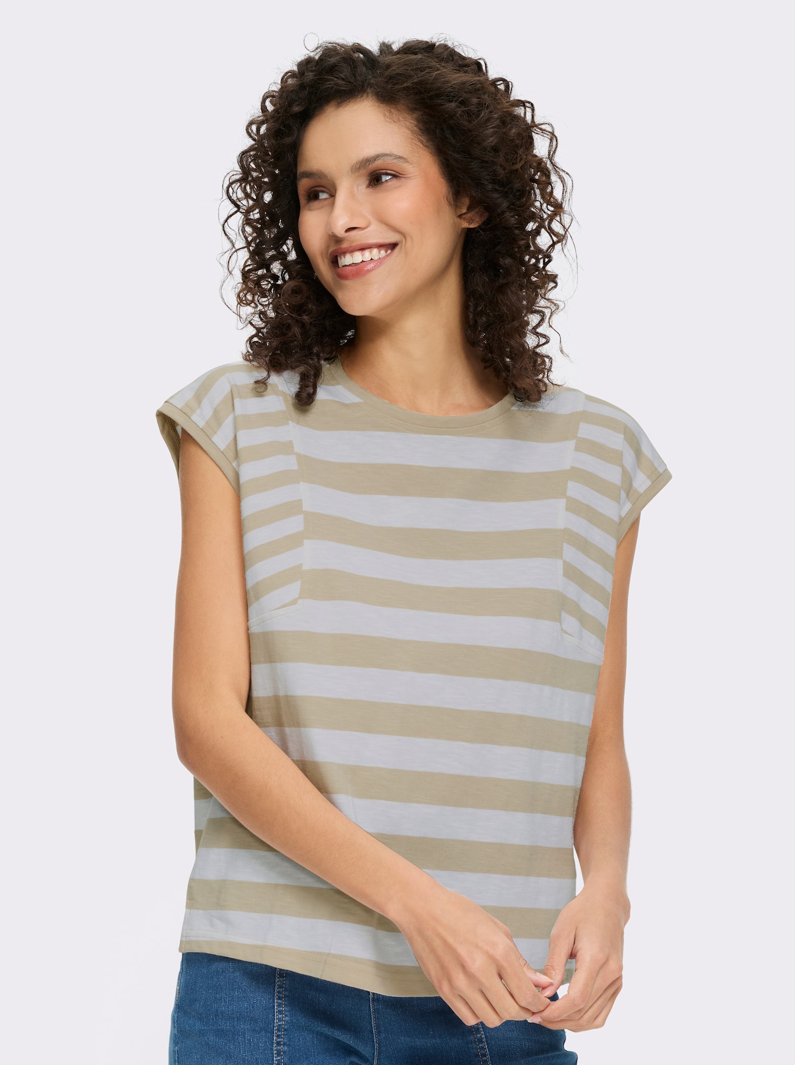 heine Streifenshirt aus Flammgarn - sand-weiß-gestreift