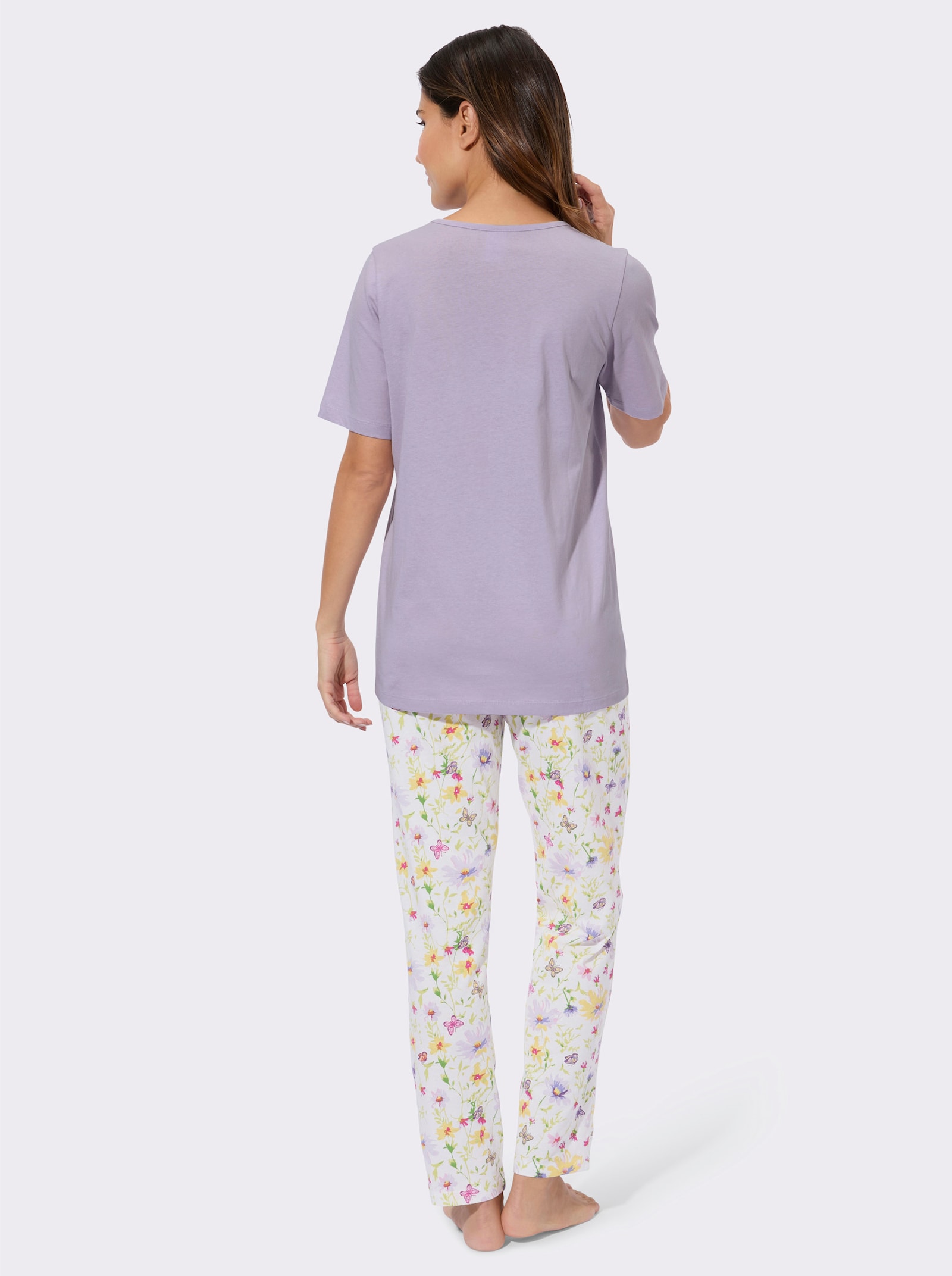 Pyjamas med fjärils- och blommönster - syren-ecru-med tryck