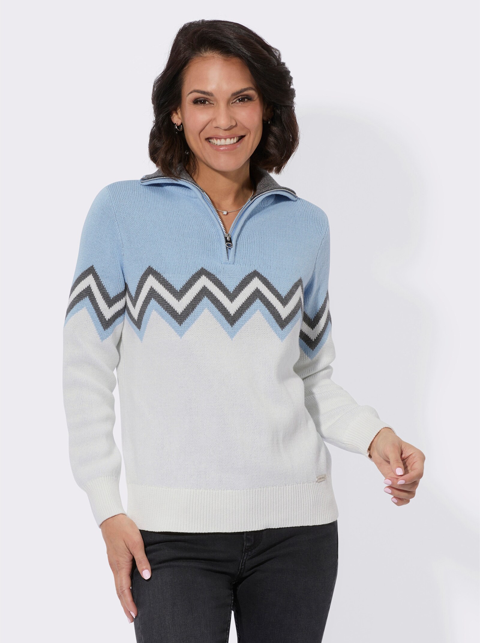 Pullover mit Strickmuster - eisblau-ecru-gemustert