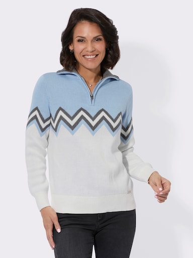 Pullover mit Strickmuster - eisblau-ecru-gemustert