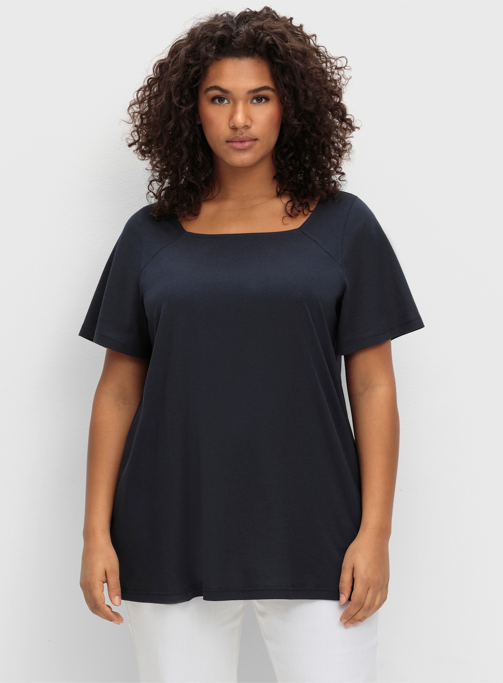 sheego T-Shirt mit Karree-Ausschnitt - tiefblau