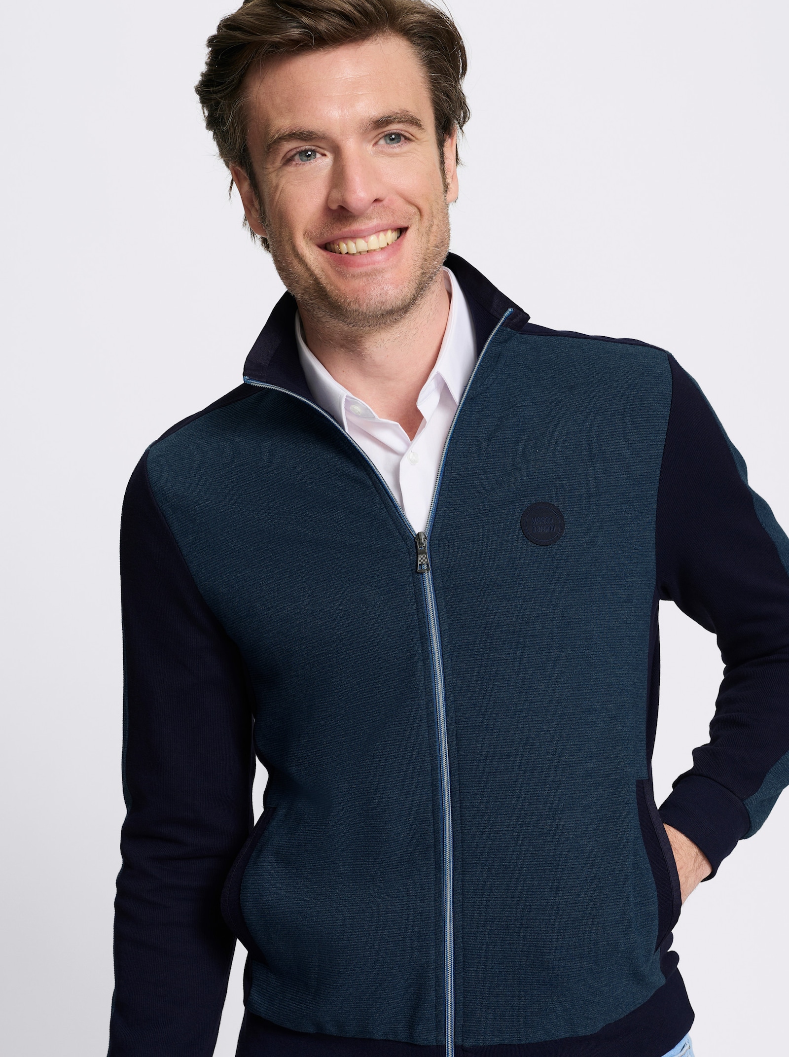 Marco Donati Sweatjacke mit seitlichen Taschen - dunkelblau-meliert