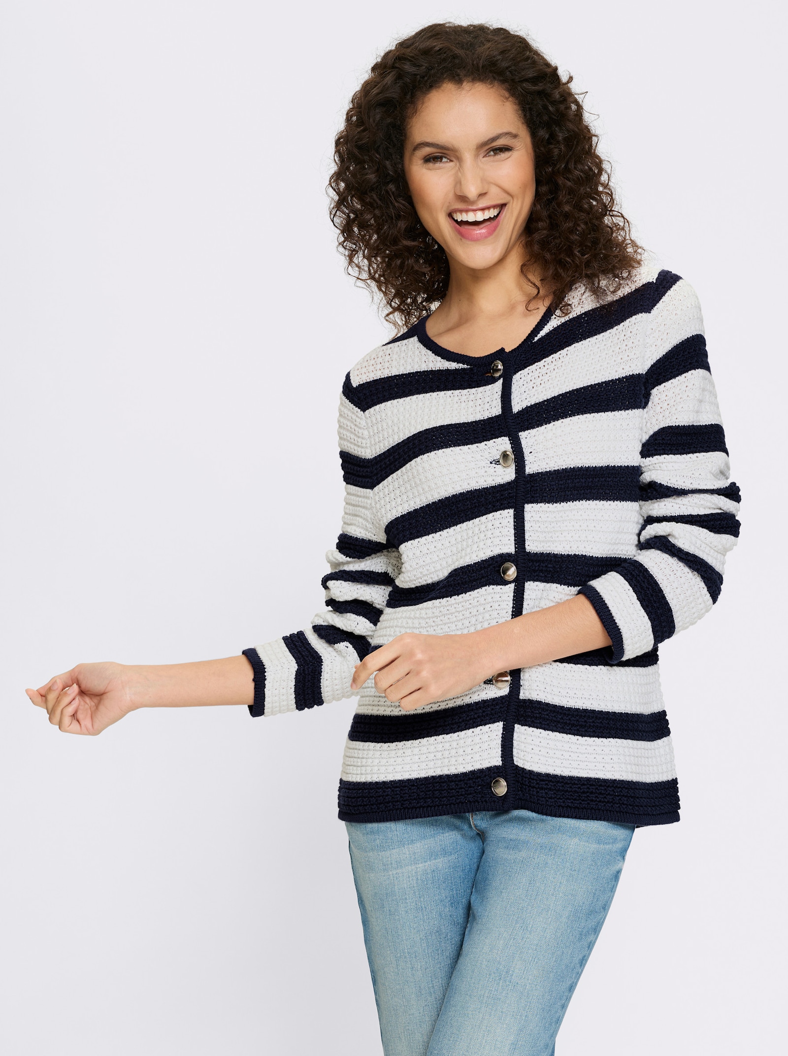 heine Strickjacke mit Ringelmuster - marine-ecru-gestreift