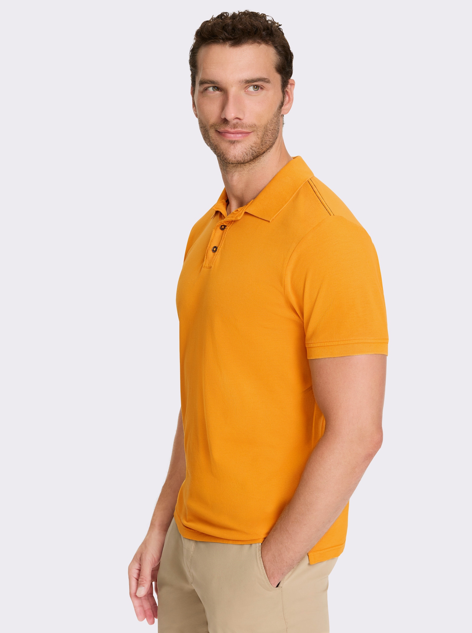 Catamaran Kurzarmshirt aus Baumwoll-Pikee - ocker