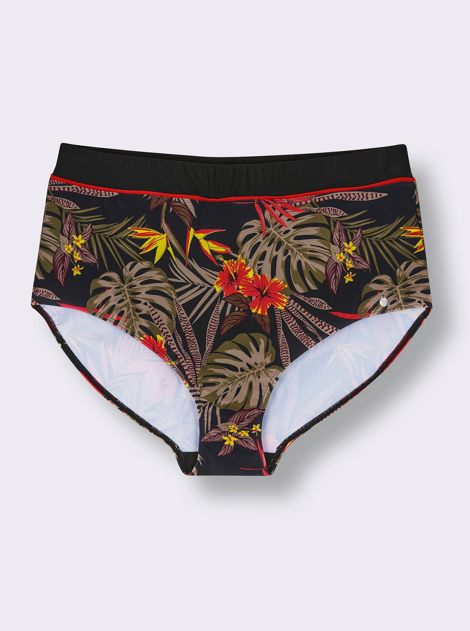 sheego Badehose - schwarz-burgund-bedruckt