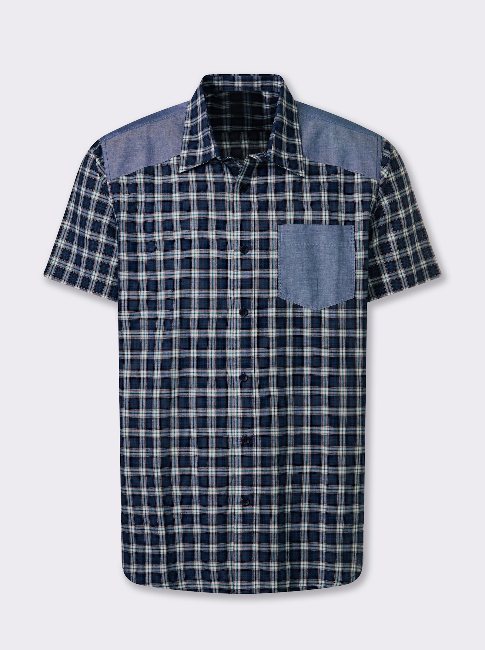 Catamaran Kurzarmhemd mit Webbesätzen, kariert - marine-weiß-kariert