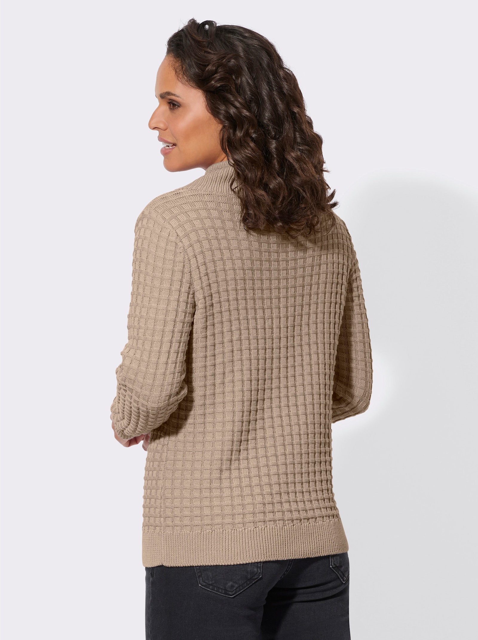 Langarm-Pullover mit asymmetrischem Rollkragen - beige
