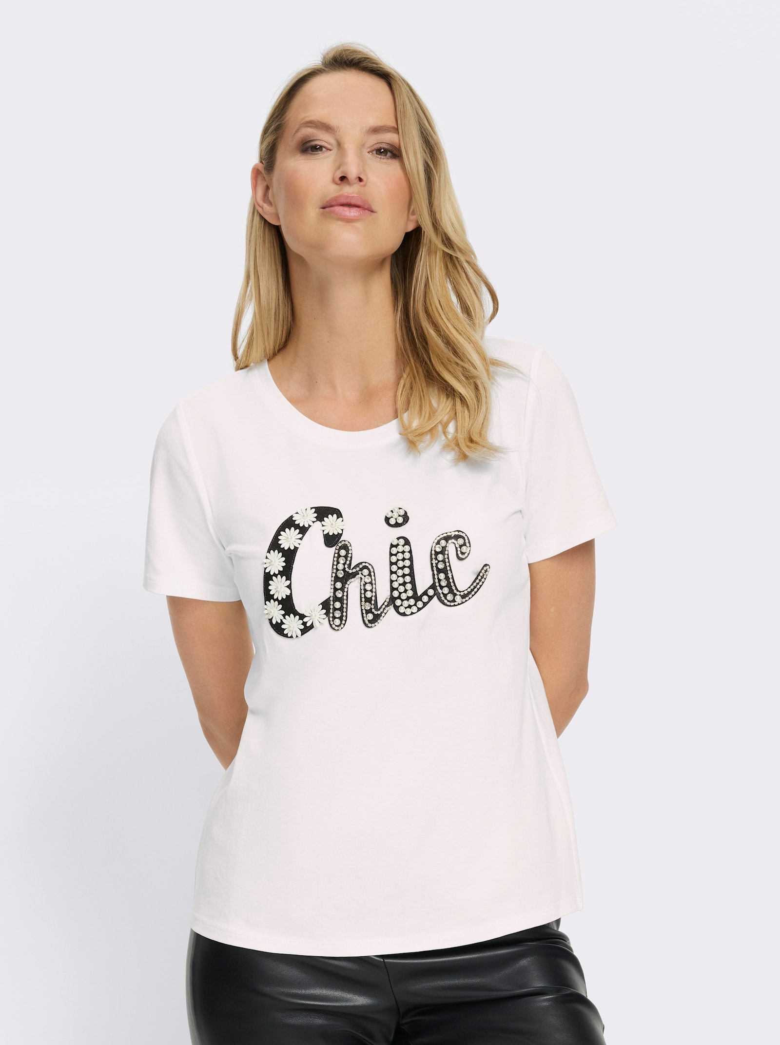 heine Kurzarmshirt mit Schriftzug im Vorderteil - ecru