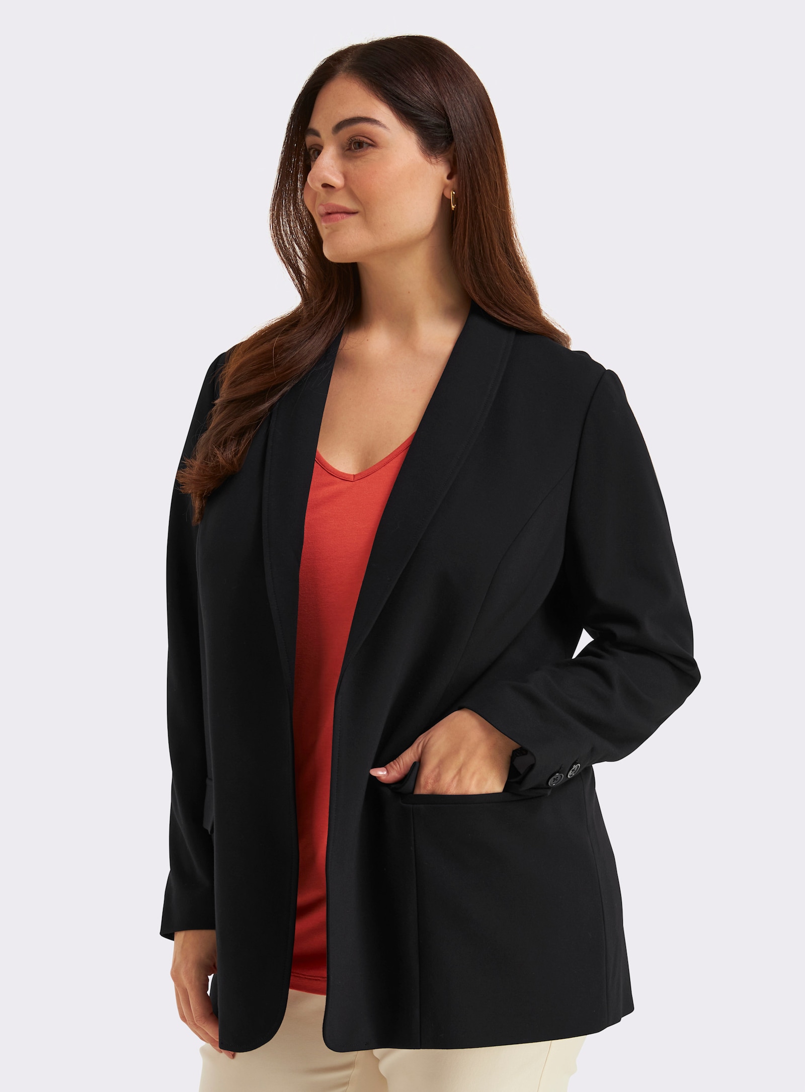 sheego Shirtblazer mit Bindegürtel - schwarz