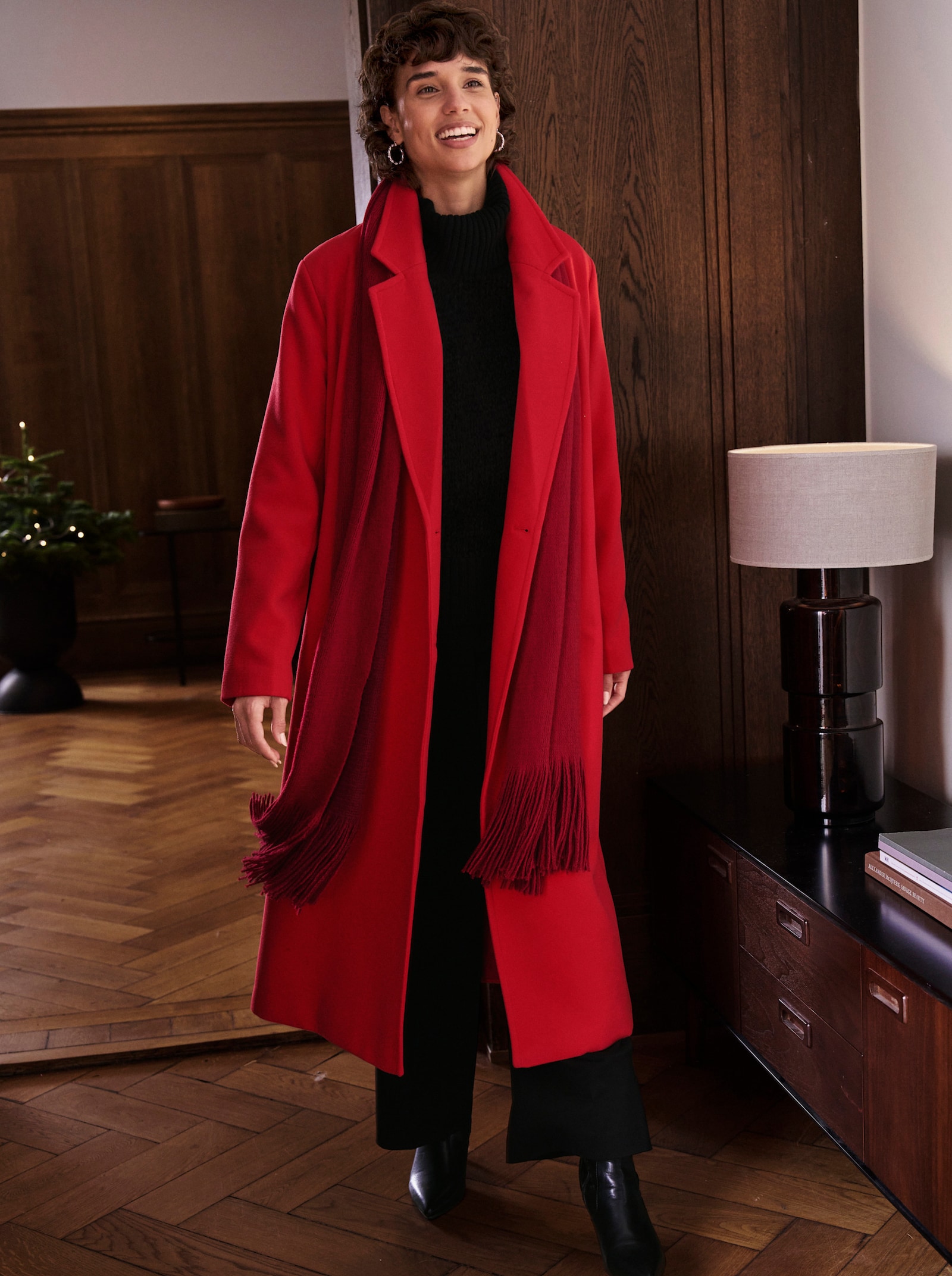 Wintermantel mit 30% Wolle - rot