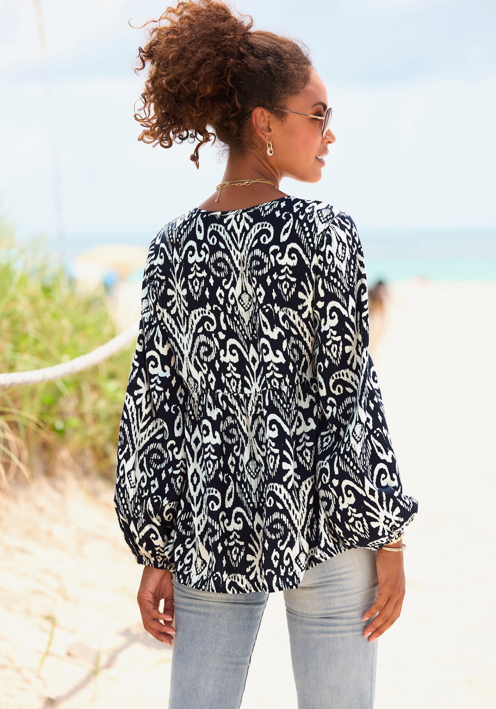 Vivance Langarmbluse - marine-beige bedruckt