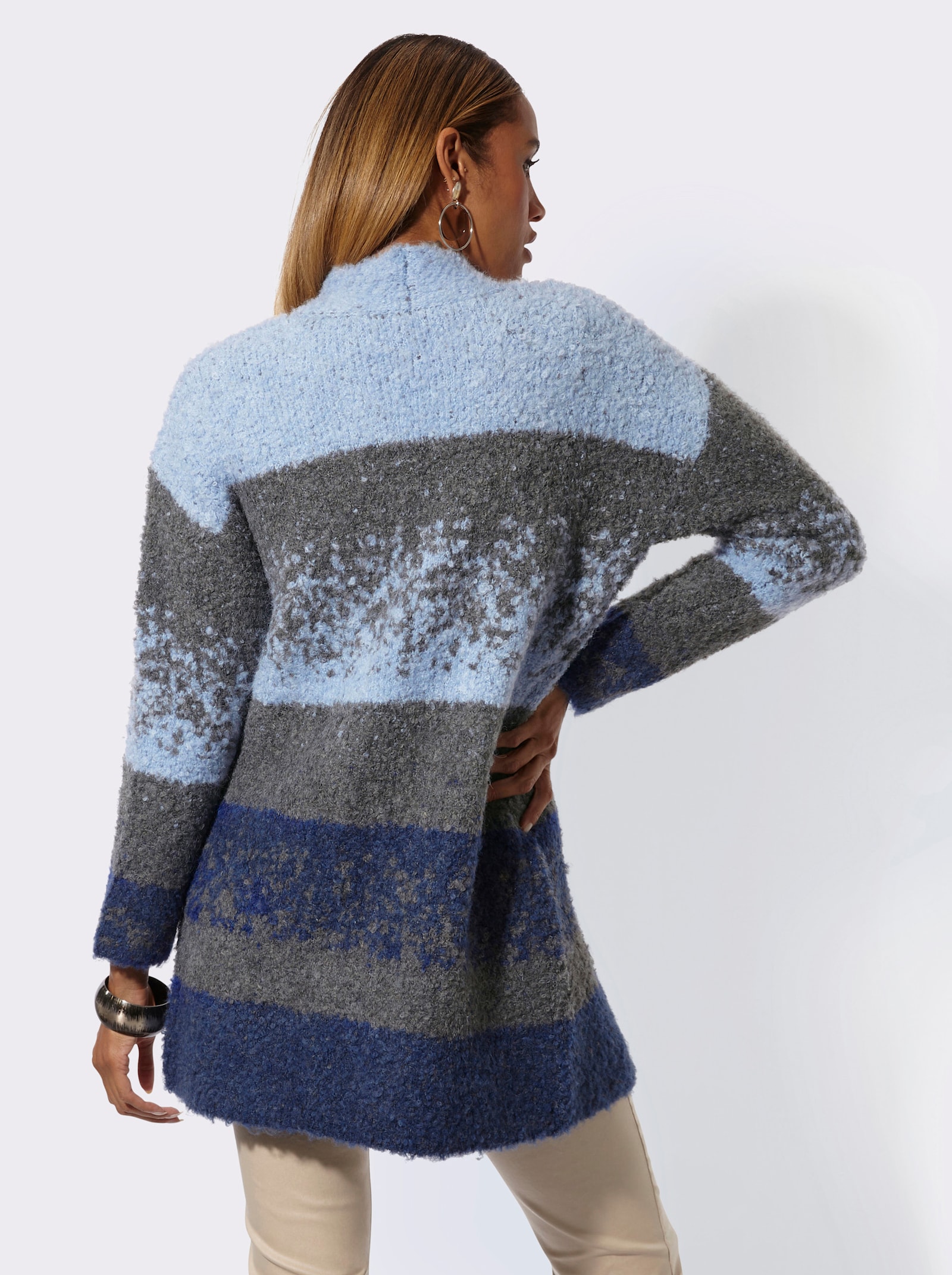 Strickmantel mit Schurwoll-Anteil - taubenblau-anthrazit-meliert