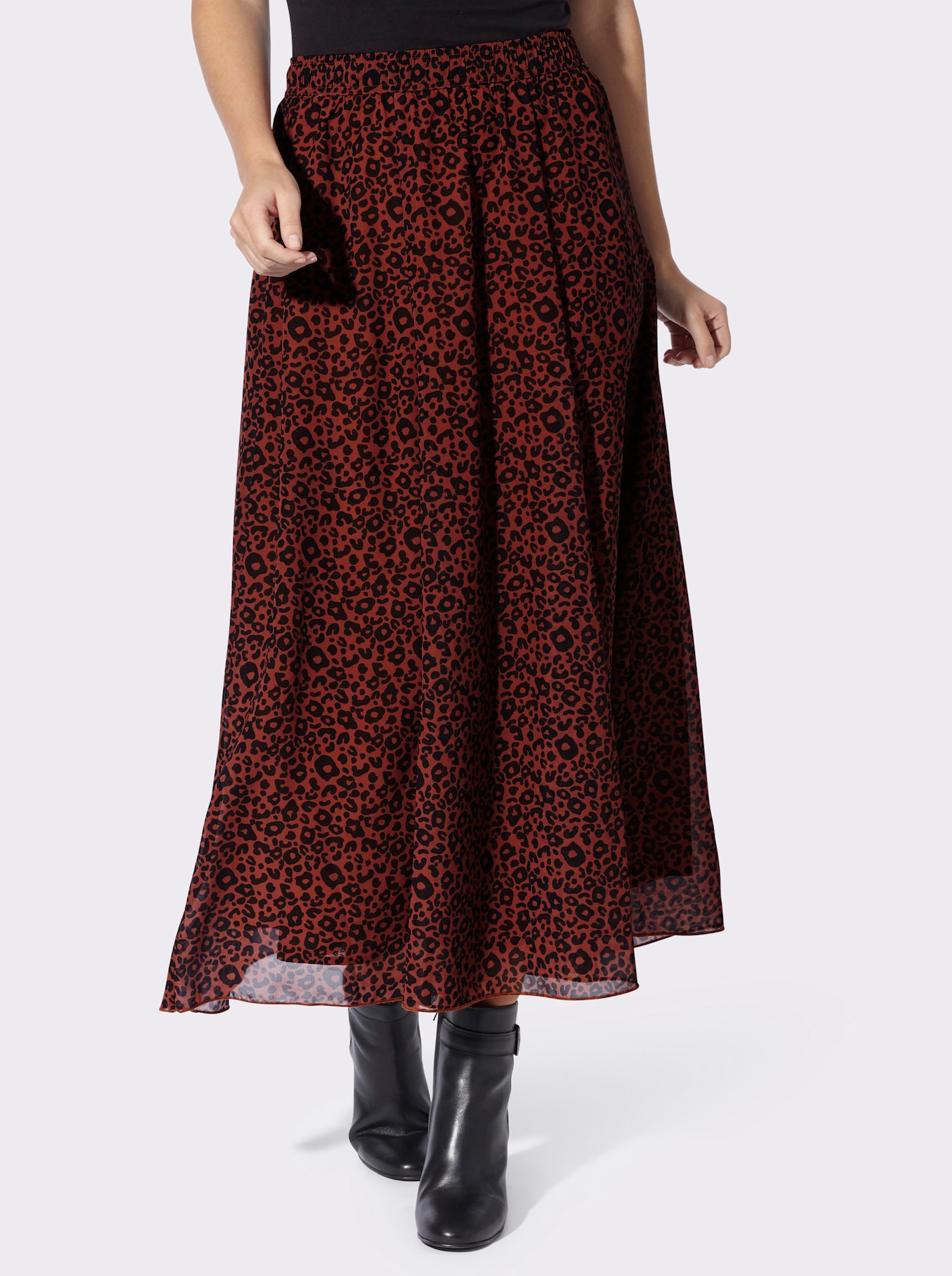 heine A-Linien-Rock mit Leo-Muster - rotbraun-schwarz-bedruckt