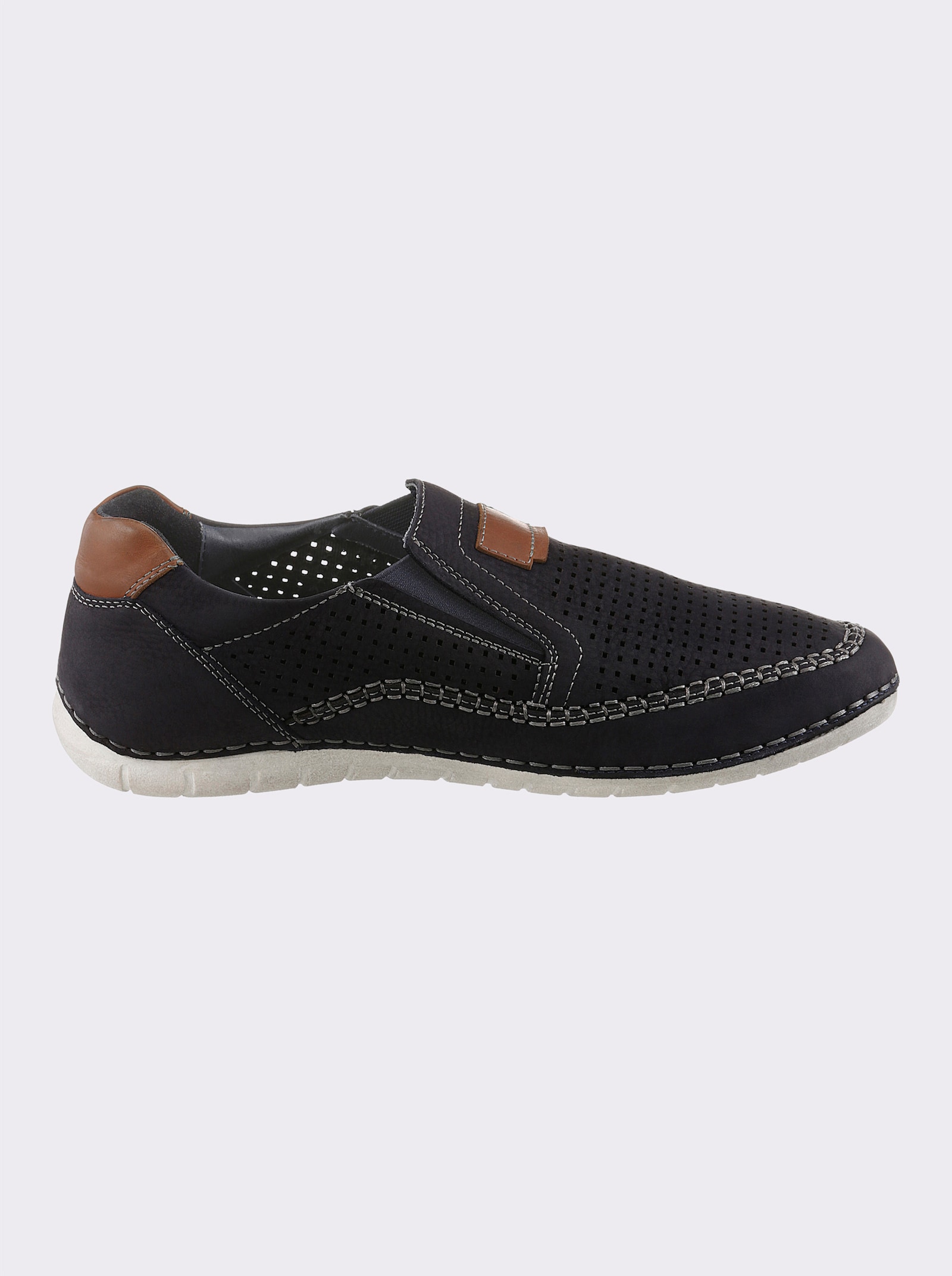 Naturläufer Slipper aus Nubukleder, mit Perforation - dunkelblau