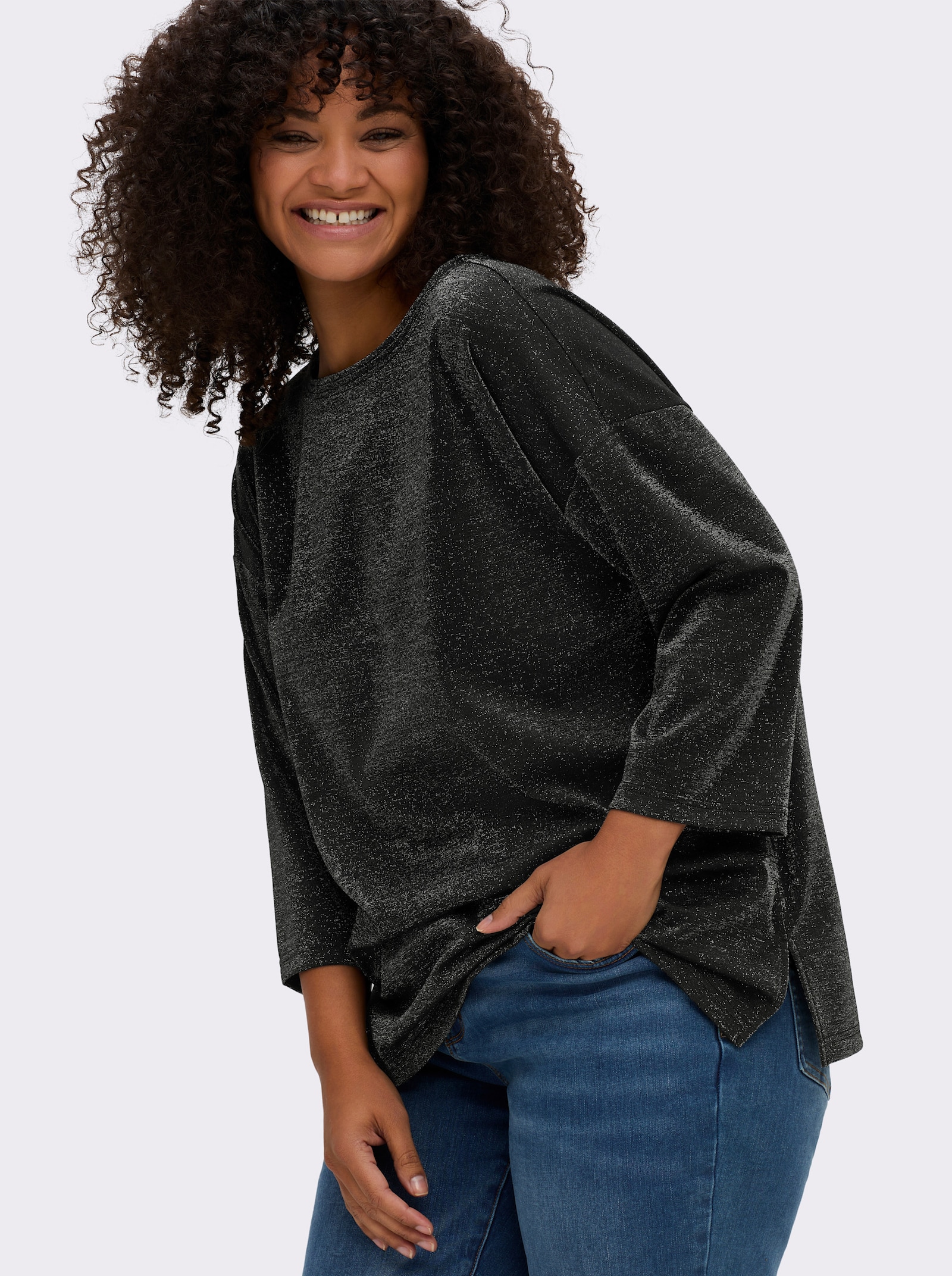 sheego Sweatshirt aus Glitzergarn - schwarz