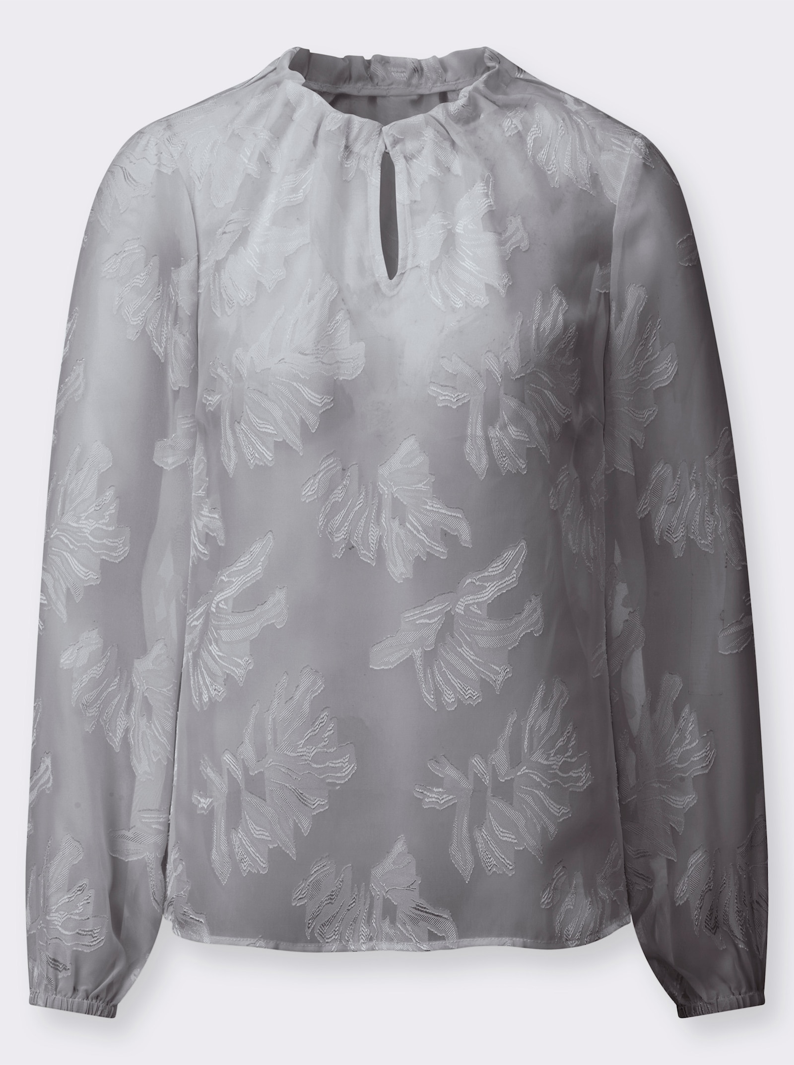 Blouse met lange mouwen en plooien bij de hals - steengrijs