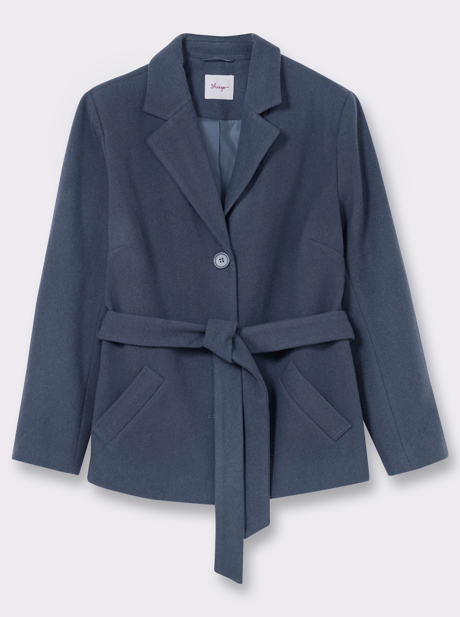 sheego Wolljacke mit Bindegürtel - rauchblau