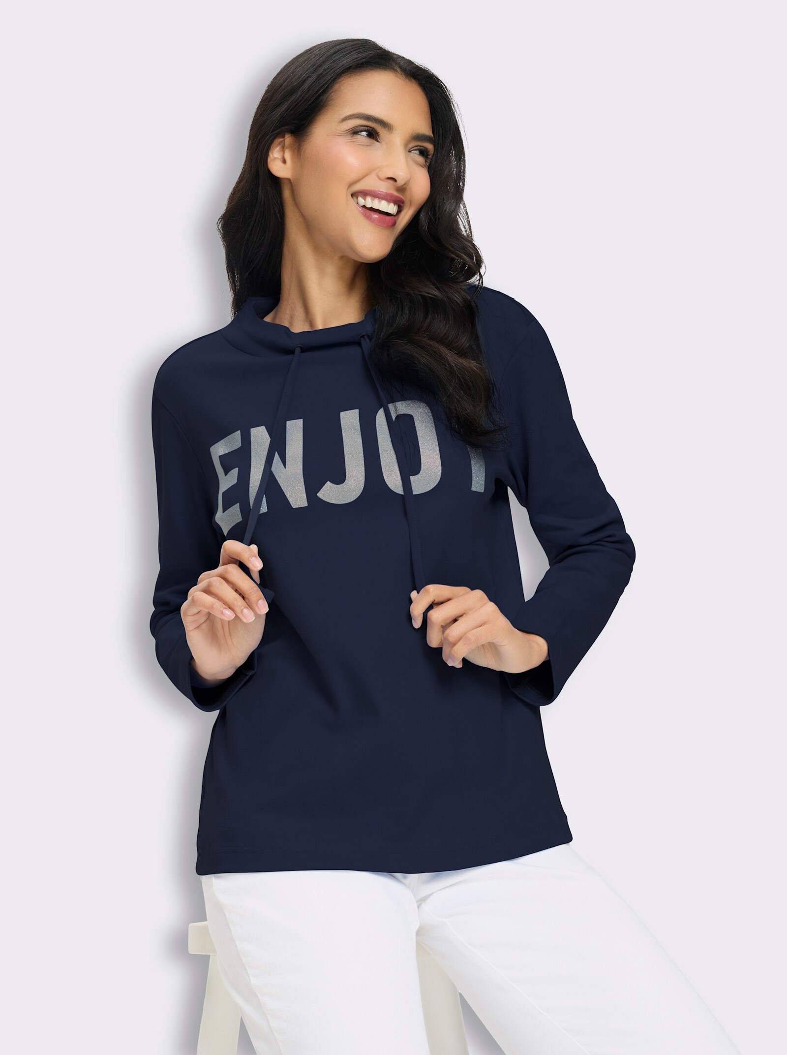 Sweatshirt mit platziertem Glitzer-Druck - marine
