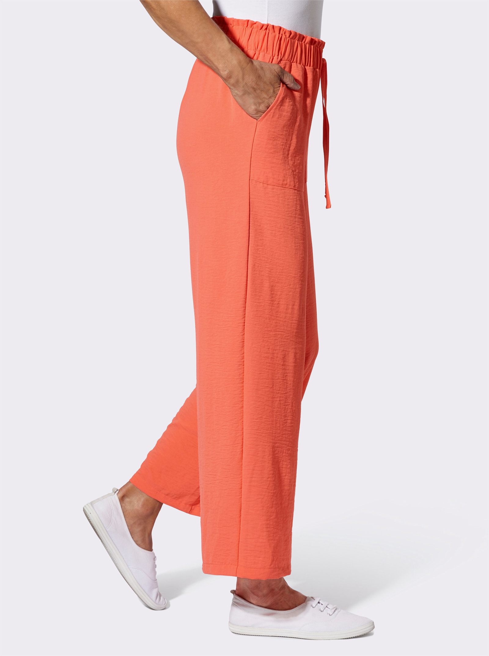 Comfortbroek in linnenlook, wijd model - koraal