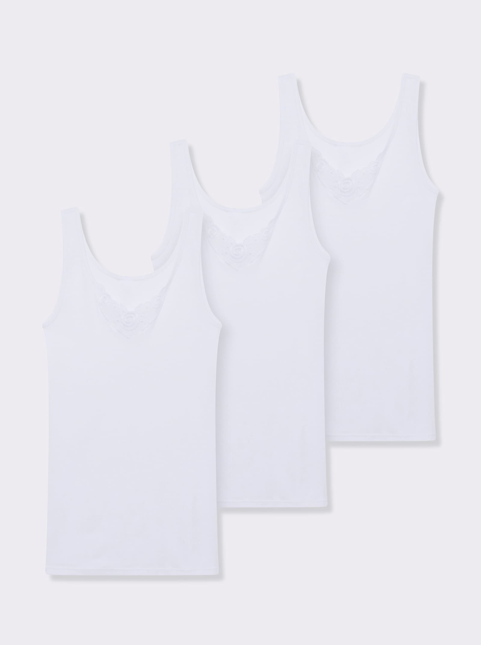 wäschepur Achselhemd mit verschiedenen Spitzen-Motiven - weiß