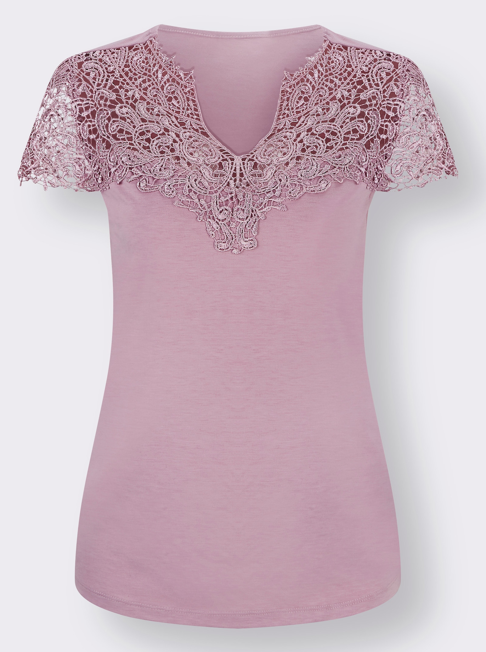 Spitzenshirt mit transparenter Spitze - mauve