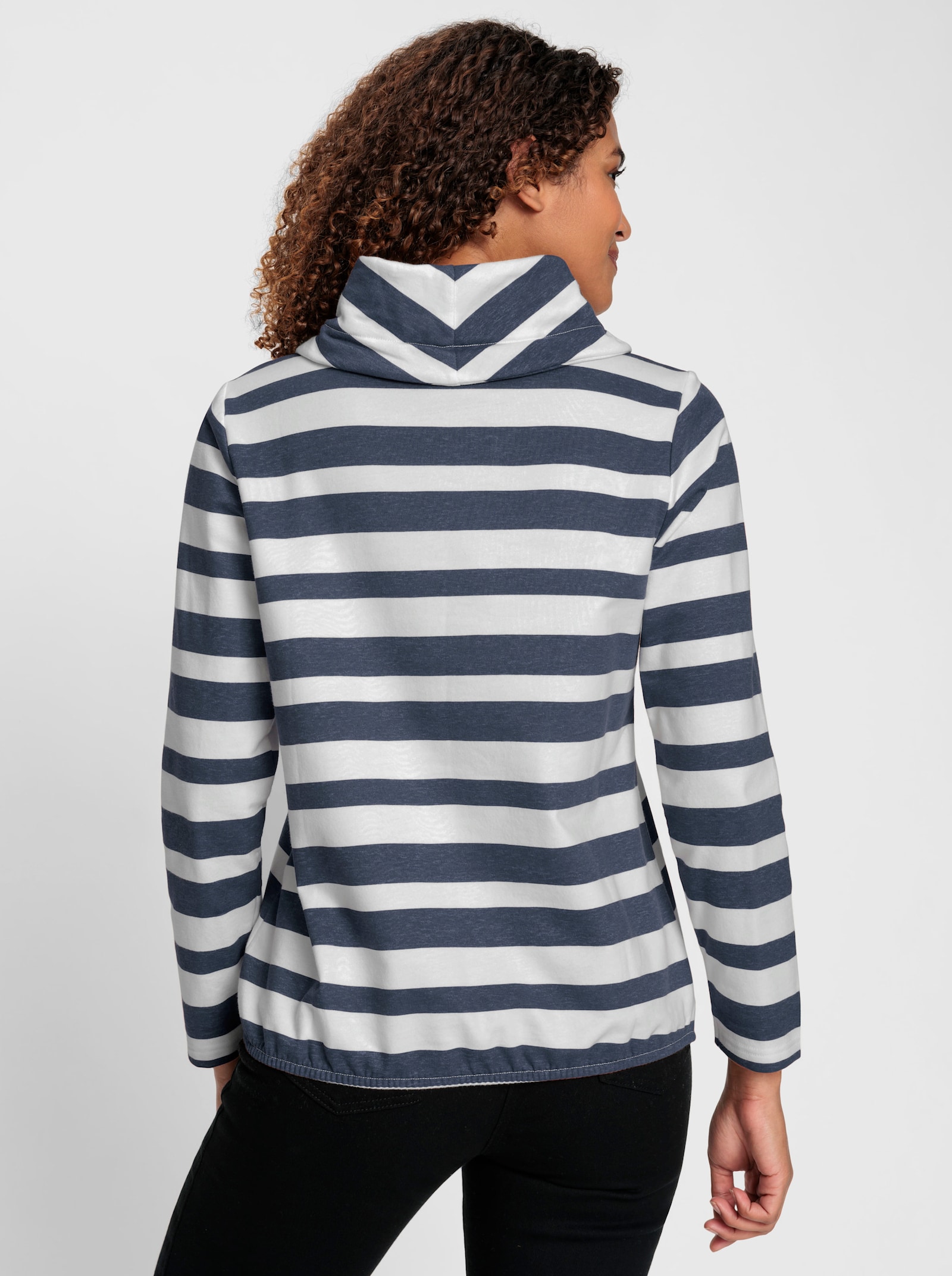 Sweatshirt mit elastischem Saum - dunkelblau-ecru-geringelt