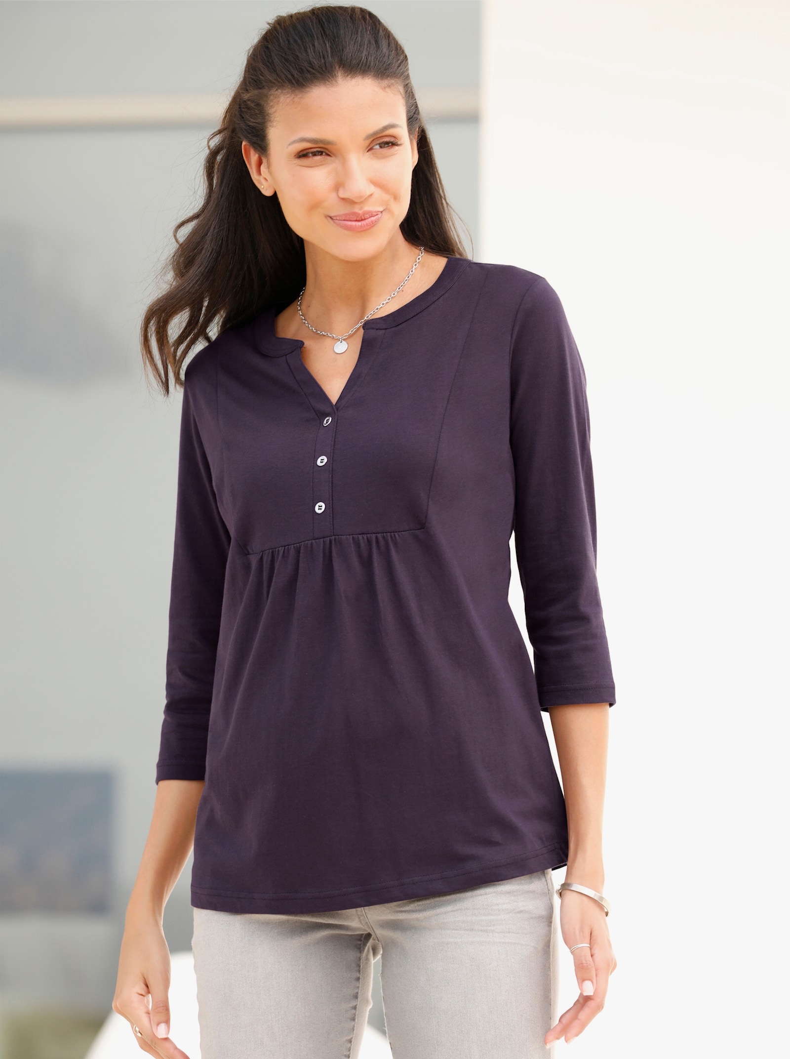 Shirt met 3/4-mouwen in flatteus model - aubergine