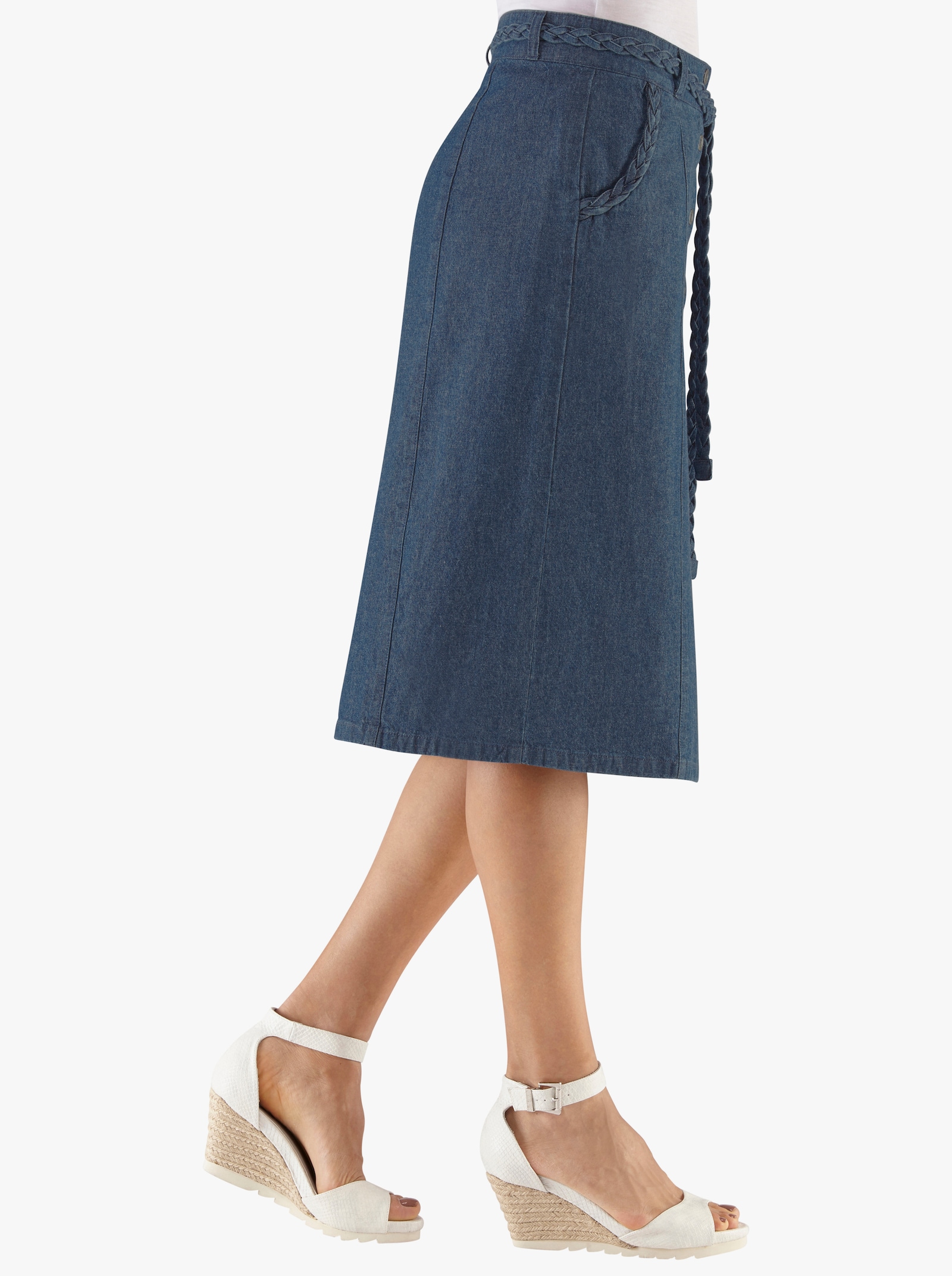 Jeanskjol med flätat skärp - blue-stone-washed