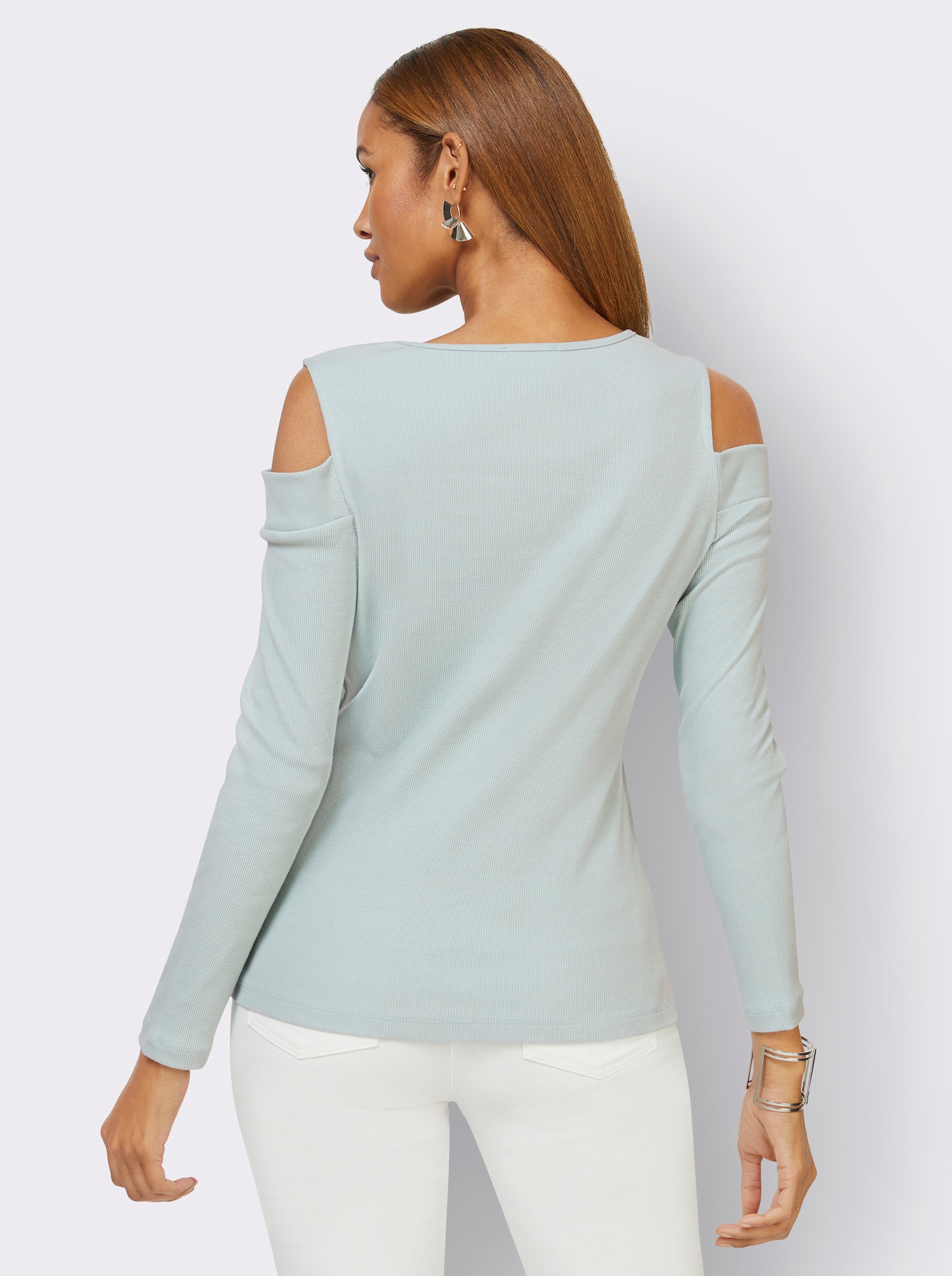Langarmshirt in schulterfreiem Schnitt - kalkmint