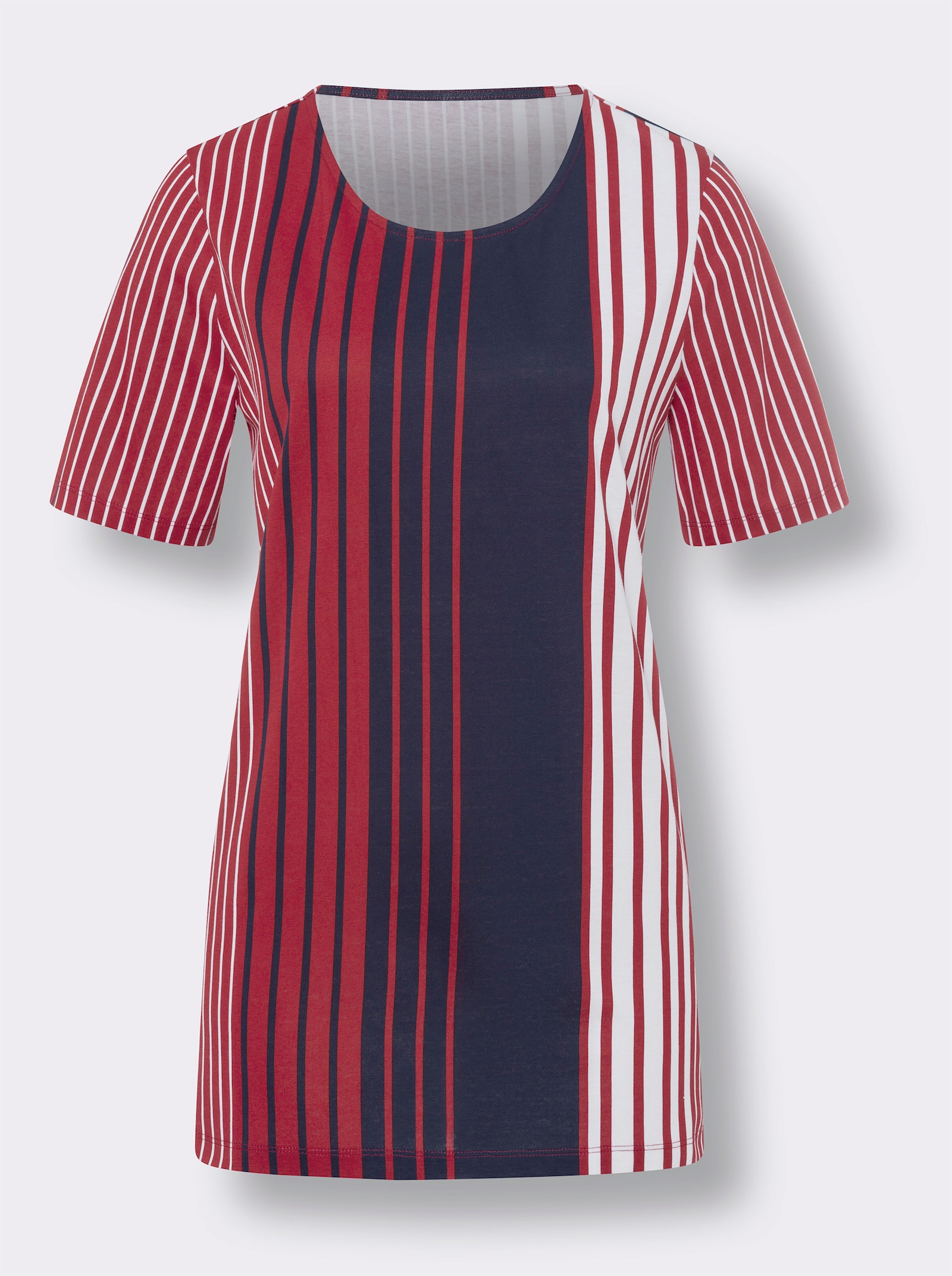 Lang shirt met verticaal streeppatroon - rood/marine gestreept