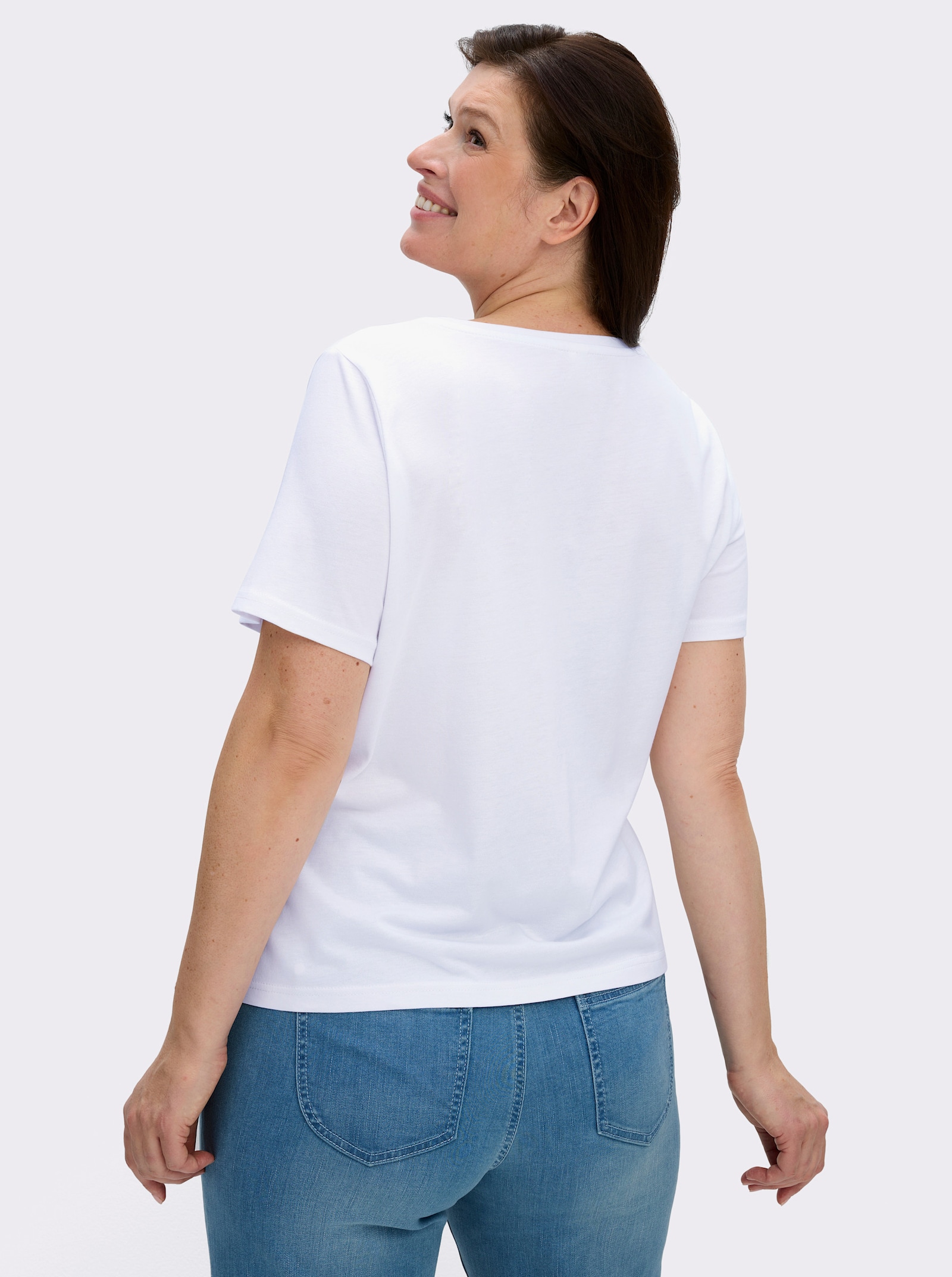 Kurzarmshirt mit platziertem Front-Druck - weiß-rotbraun-bedruckt