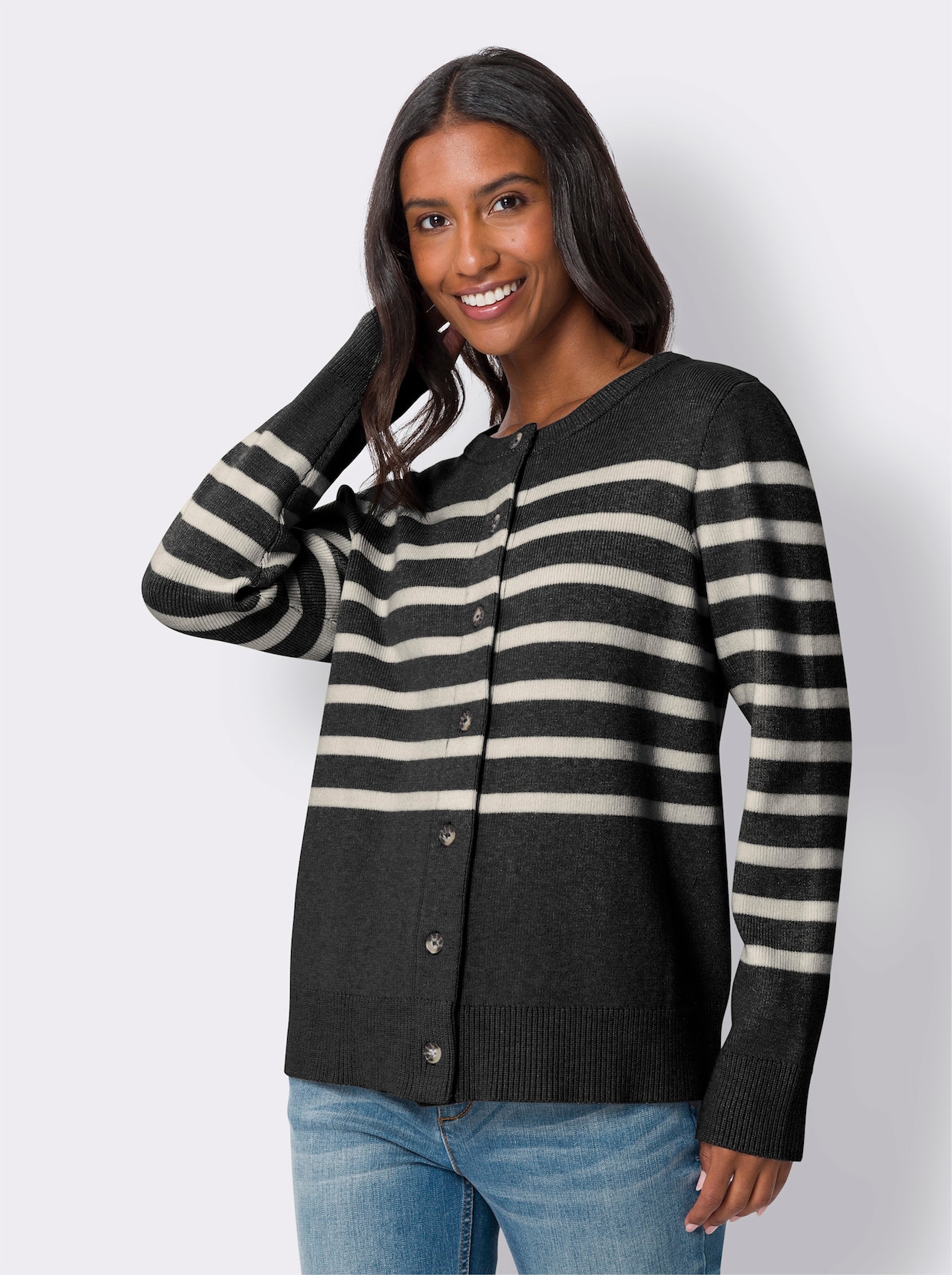 heine Vest - zwart/ecru gestreept
