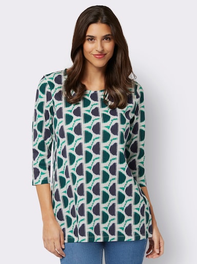 3/4-Arm-Shirt mit Retro-Print - smaragd-marine-bedruckt