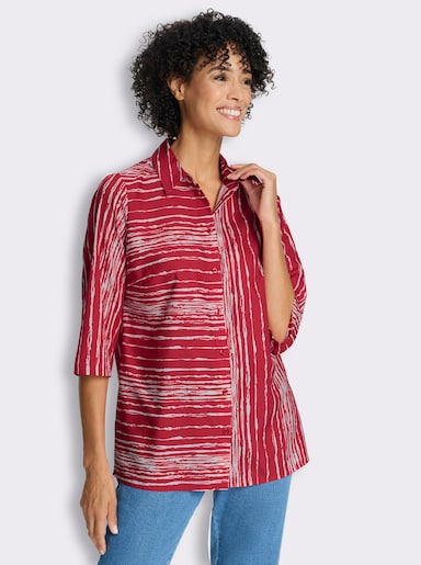 Longbluse mit Seitenschlitzen - erdbeere-ecru-bedruckt