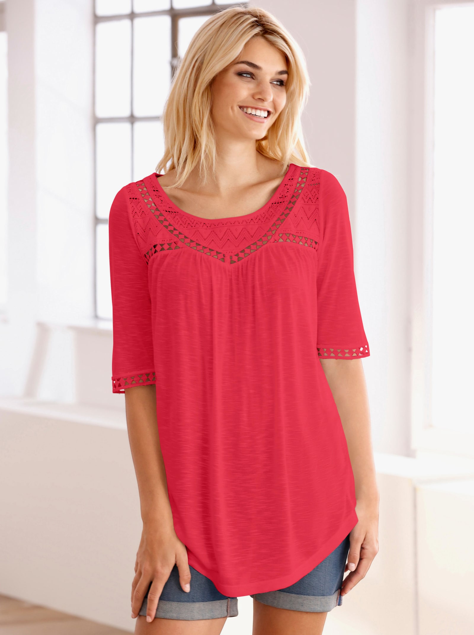 heine Shirt mit Spitze - rot