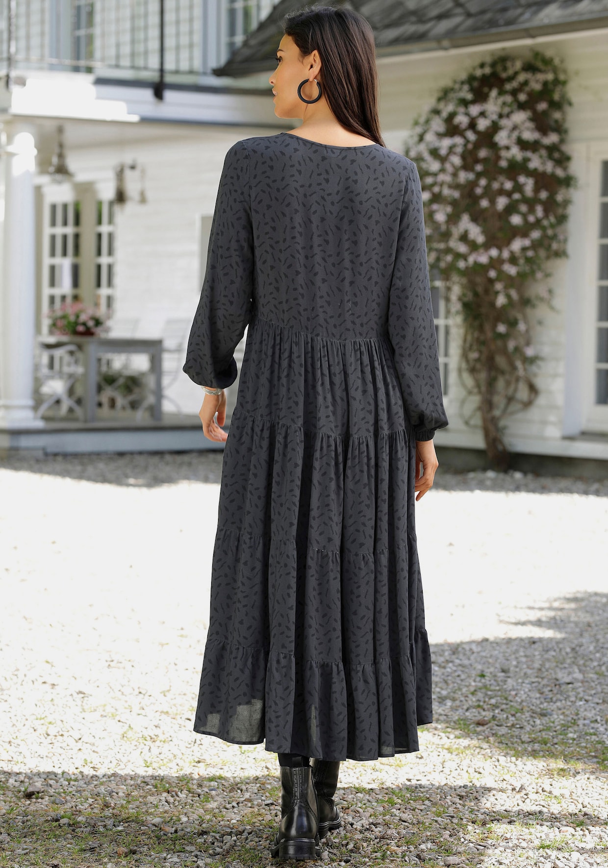 LASCANA Maxi-jurk - grijs/zwart geprint