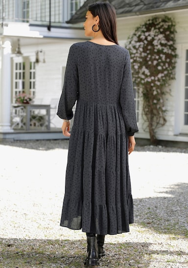 LASCANA Maxikleid - grau-schwarz-bedruckt