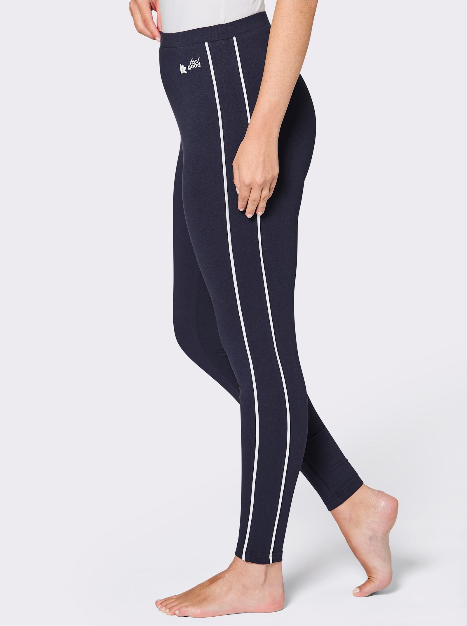 feel good Leggings mit seitlichen Streifen - marine-weiß