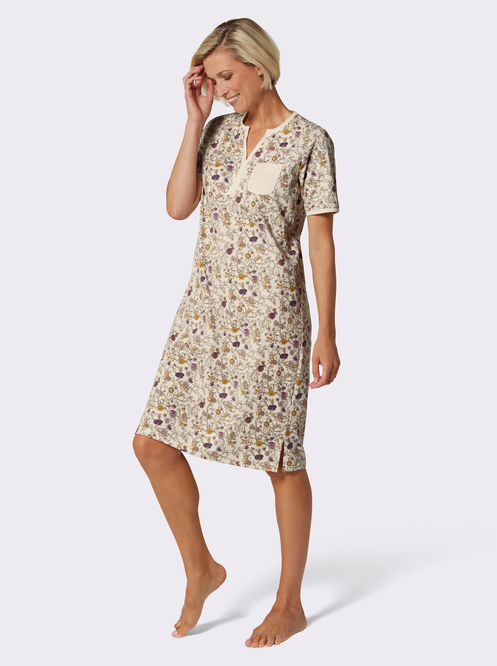 wäschepur Nachthemden met zijsplitten - champagne + champagne bedrukt