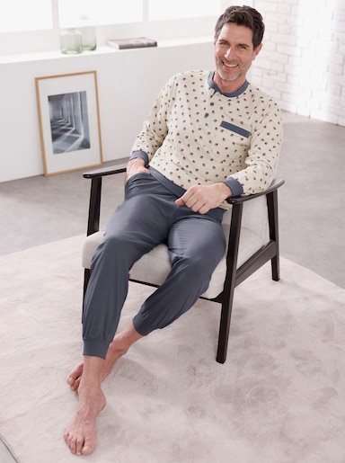 Comte Schlafanzug mit Print - rauchblau-ecru-bedruckt