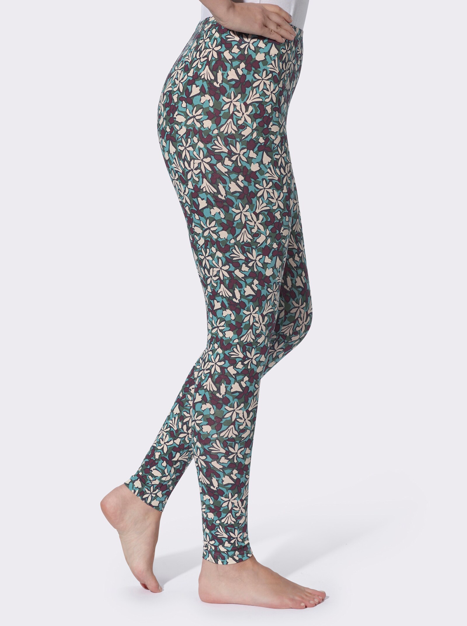 Leggings mit Blumendruck - moos-bedruckt