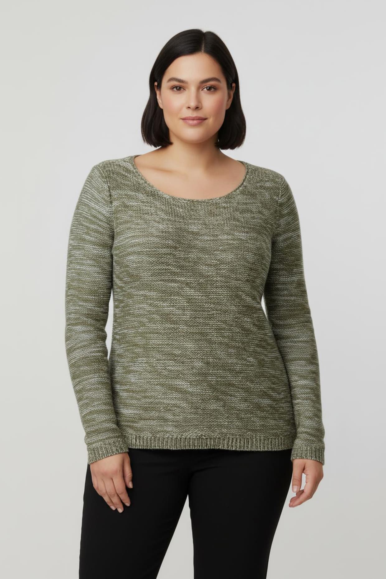 Rundhalspullover aus Melange-Strick - schilf-meliert